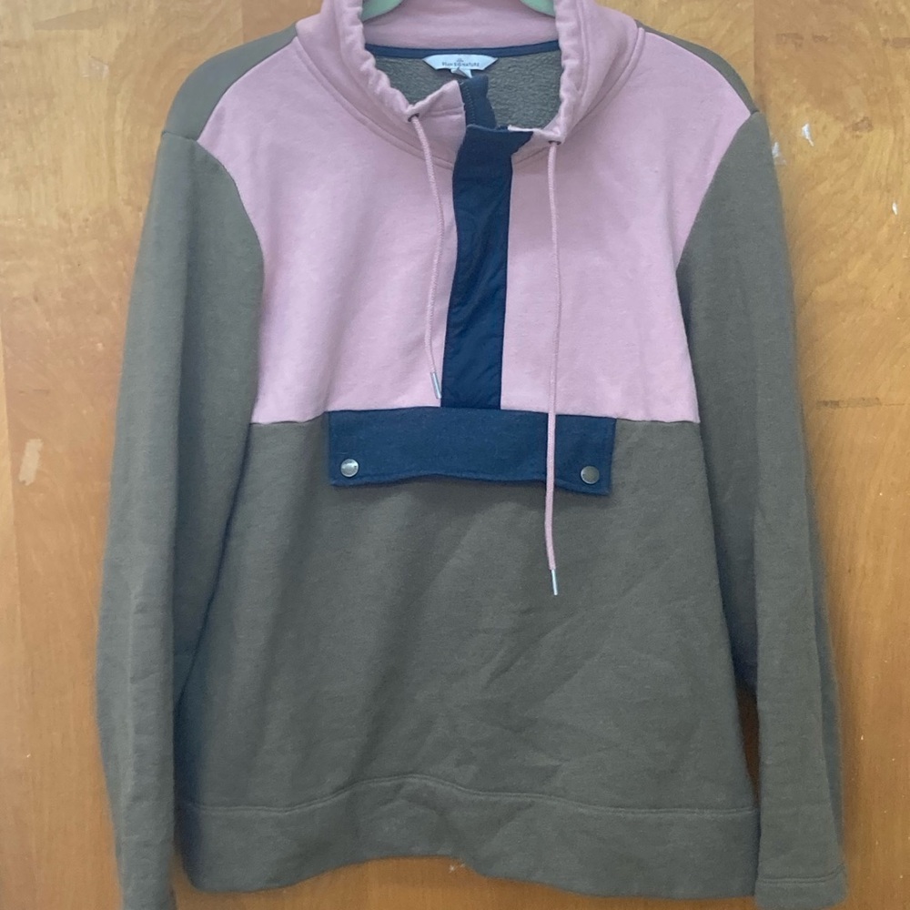 L.L. Bean signature Women's Signature Colorblock Sweater - Pink, Olive, and Navy - Picture 2 of 6